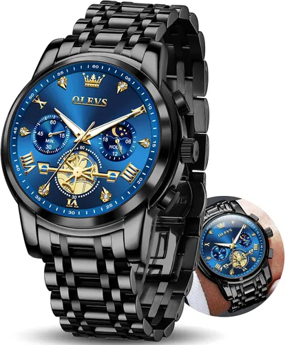 Vista 14 de OLEVS Relojes para hombre de plata, reloj de cronógrafo de acero inoxidable para hombre, reloj analógico de cuarzo de cara grande para hombre