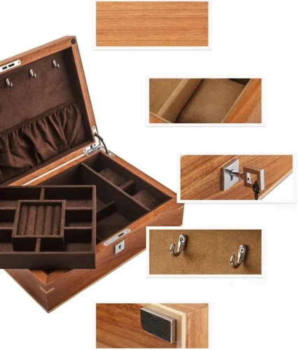 Vista 6 de TOEWOE Caja organizadora de joyas, caja de joyería de madera para mujer, caja de almacenamiento de joyas con cerradura, caja de joyería de viaje