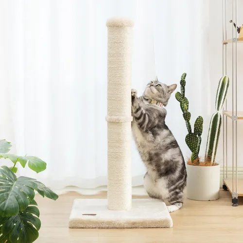 Vista 6 de Karolpar Poste rascador para gatos de 34 pulgadas con cuerda de sisal natural, 4.3 pulgadas de diámetro grande, árbol rascador para gatos de Beige
