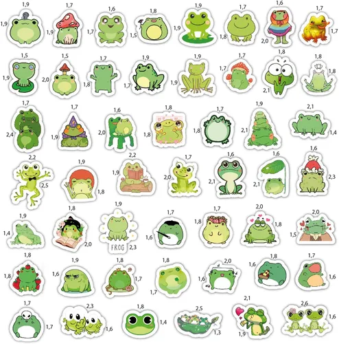 Vista 3 de BulbaCraft Conjunto de calcomanías de ranas kawaii, 50 piezas de vinilo verde y blanco para niños, impermeable, resistente a los arañazos, uso