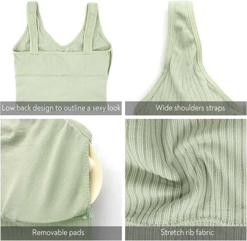 Vista 5 de Eleplus - Brasier cómodo de 4 piezas para mujer, brasier corto para yoga, corpiño largo acolchado, paquete de 4