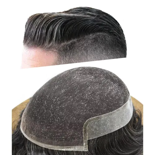 Vista 23 de FACE MIRACLE - Tupé de encaje frontal francés para hombres, postizos, sistemas de reemplazo de cabello humano con PU para hombre, prótesis