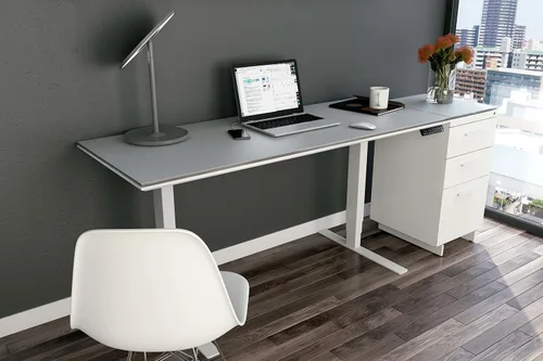 Vista 2 de BDI Furniture Centro - Escritorio elevador de pie, 60 x 24 pulgadas, blanco satinado, gris