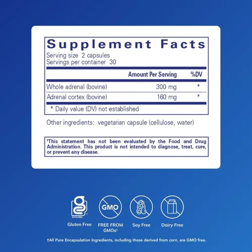 Vista 2 de Pure Encapsulations Suplemento de corteza suprarrenal - Suplemento para apoyar la salud del cortisol, los niveles de energía, la moderación