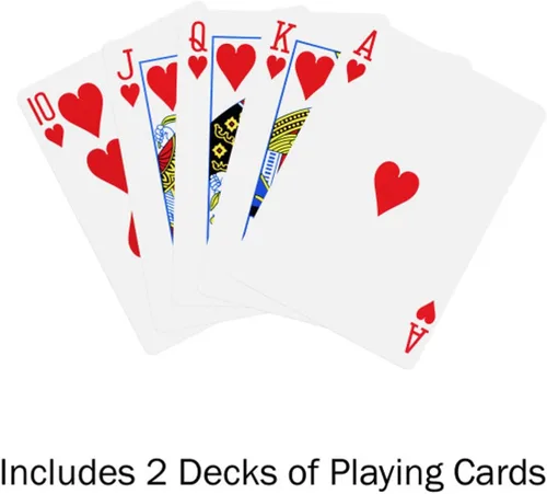 Vista 3 de Decoración de mesa de póquer – Juego plegable Texas Hold 'Em con estuche de transporte, 300 fichas de póquer, 2 mazos de cartas y botones