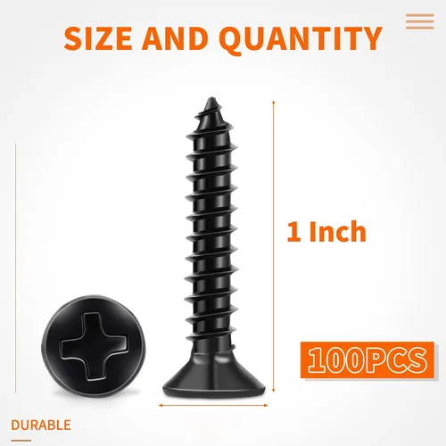 Vista 2 de 100 piezas de tornillos Phillips de cabeza plana de acero inoxidable 18-8 (A2) de 4 mm x 25 mm, tornillo de madera con recubrimiento negro de 4 mm x