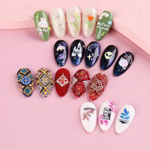 Vista 4 de Calcomanías de arte de uñas 3D, estilo retro, autoadhesivas, suministros de uñas, tótem de flores, calcomanías de uñas para mujeres, decoración