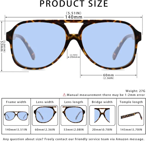 Vista 4 de YDAOWKN Classic Vintage Aviator Sunglasses for Women Men Large Frame Retro 70s Sunglasses UV400