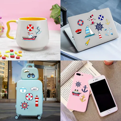 Vista 9 de 8 hojas (96 piezas) calcomanías náuticas de primer ancla temporales precortadas – Suministros de decoración náutica de fiesta de cumpleaños, regalos