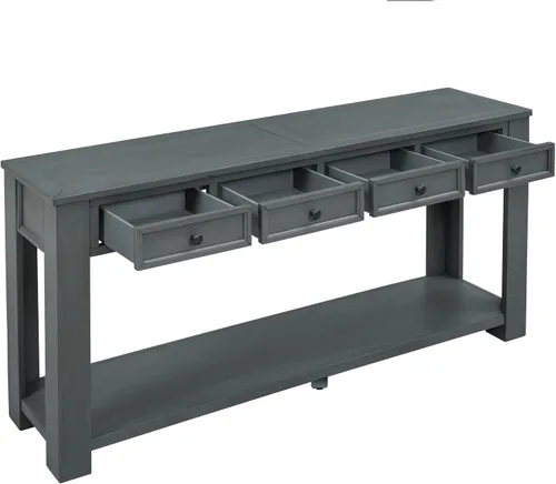 Vista 4 de Merax Mesa consola de 63 pulgadas con 4 cajones, mesa de entrada de 2 niveles con estante de almacenamiento, mesa de sofá larga para entrada, Azul
