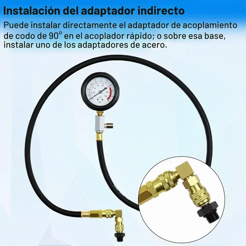 Vista 6 de JoyFans Herramienta probadora de presión de aceite, kit de medidor de presión de aceite de 0-140PSI para sistema de combustible, sensor mecánico