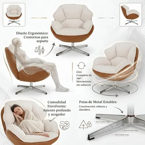 Vista 6 de BESTANO Silla giratoria de acento tapizada de chenilla, moderna silla de sala de estar con respaldo, base de metal de 360 grados, silla de lectura
