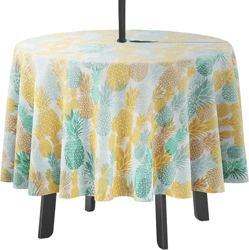 Vista 15 de Mantel redondo para interior/exterior de 58 pulgadas, mantel redondo impermeable para patio, manteles para mesa circular de primavera/verano