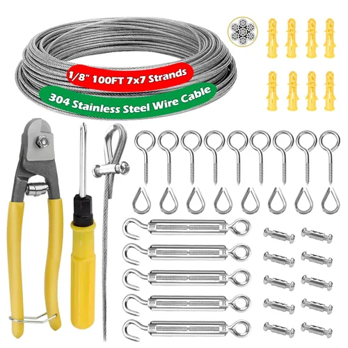 Vista 8 de Sistema de suspensión de alambre para cortinas de metal de 1/16", 100 pies 7×7 hebras de acero inoxidable 304 con revestimiento de vinilo, tensores