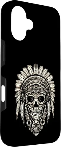 Vista 3 de iPhone 16 Skull, sombrero jefe nativo, capó de guerra, indios, caso del tocado