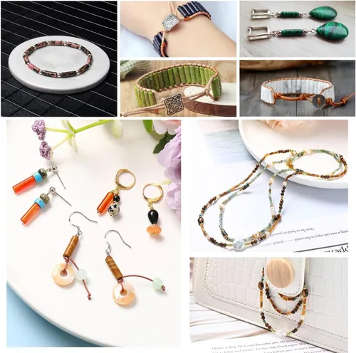 Vista 6 de HAAMIIQII Cuentas de tubo de amazonita natural de 0.512 x 0.157 in, cuentas sueltas de piedra cilíndrica para fabricación de joyas, 15 pulgadas