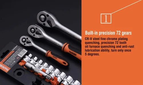 Vista 3 de Edward Tools Pro - Juego de 12 llaves de vaso métricas de 1/2 pulgada, acero cromado resistente, mango de trinquete de liberación rápida Ergo, barra