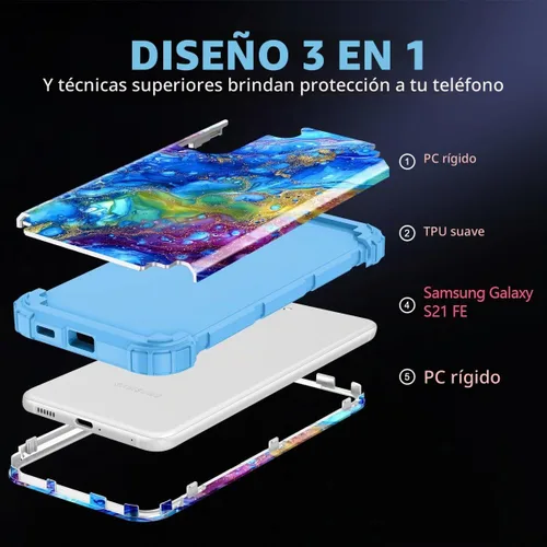 Vista 2 de Rancase Funda para Galaxy S21 FE 5G, tres capas resistentes a prueba de golpes, protección de plástico duro+funda protectora de goma de silicona