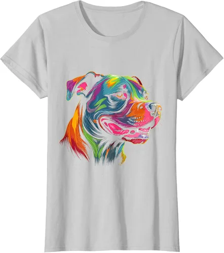 Vista 22 de Pit Bull Mom Dog Lover Colorido Artistic Pitbull Owner - Camiseta para mujer, Negro