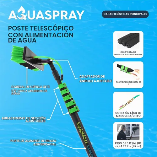 Vista 2 de Cepillo de limpieza de panel solar ligero de 24 pies y poste de alimentación de agua, kit de limpiador de ventanas y sistema de limpieza de paneles