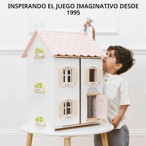 Vista 8 de Le Toy Van – Casa de muñecas de madera en forma de corazón de rosa Juego de casa de muñecas de madera de 3 plantas para niñas y niños - Adecuado