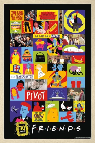 Vista 7 de Trends International Friends 30th - Póster de pared con cuadrícula, 22.4 pulgadas de largo x 14.7 pulgadas, versión enmarcada en madera de granero