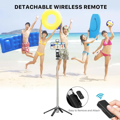 Vista 4 de MYBAT PRO - Trípode para selfie stick con control remoto, 4 en 1 extensible portátil Bluetooth Selfie Stick con luces y trípode para teléfono
