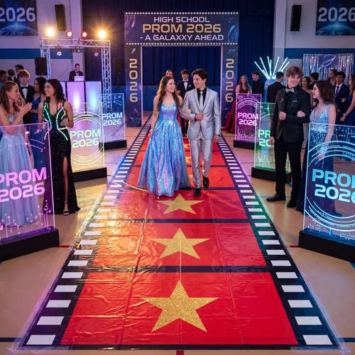 Vista 5 de Woanger Alfombra roja de plástico para fiesta, 30 μm de grosor, desechable, con estrella dorada, para pasillo, pasillo, película, decoración