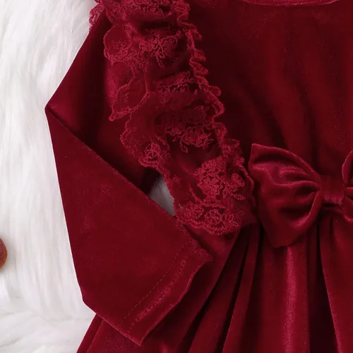 Vista 6 de IMEKIS Vestido de terciopelo de Navidad para niñas pequeñas, vestido de fiesta para bebés, otoño, invierno, volantes, manga larga, vestido de noche