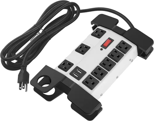 Vista 8 de CCCEI Regleta de alimentación de alta resistencia con USB, protector contra sobretensiones de taller de 8 tomas 2700 joules, regleta de alimentación