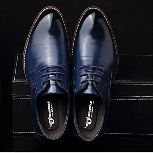 Vista 5 de Zapatos de vestir con punta degradada para hombre, zapatos Oxford formales puntiagudos con cordones, traje de negocios, zapatos de esmoquin