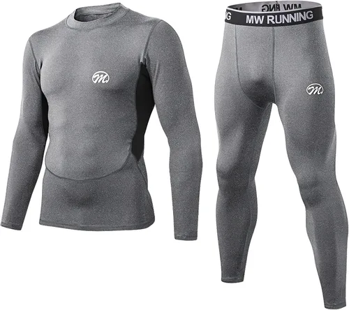 Vista 2 de Conjunto de ropa interior térmica para hombre, capa base de compresión deportiva, pantalones largos con forro polar, equipo de invierno, correr