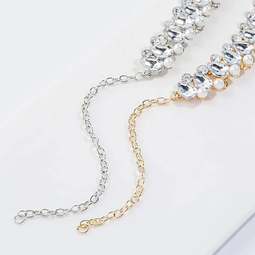 Vista 6 de Chmier Bohemia Rhinestone Choker Crystal Necklace Pearl Choker Wedding Jewelry Bridal Necklace Diamond Pendant Choker for Women and Girls