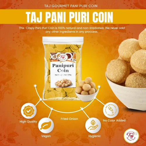Vista 3 de Monedas TAJ Pani Puri Flat Puri Sin cocer Apto para microondas 7 oz (200 g)