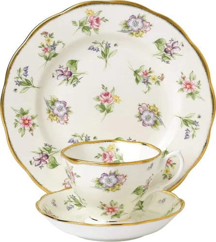 Vista 18 de Royal Albert 100 años 1990 - Juego de 3 piezas (taza de té, platillo y plato de 8")