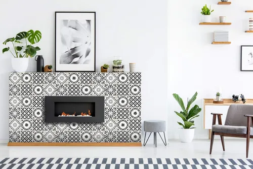 Vista 5 de Mi Alma Calcomanías de azulejos en blanco y negro, 24 unidades, calcomanías de vinilo para baño y cocina, simplemente despegar y pegar