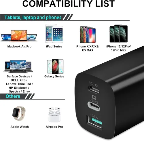 Vista 5 de Sisyphy GaN-001US - Cargador USB C GaNk para tablets Surface de 65 W, con superficie de nailon de 6 pies a cable USB C, compatible con Microsoft
