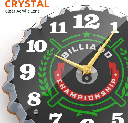 Vista 2 de Reloj de pared de neón, 12 pulgadas con gráficos de billar 8 bolas de billar, impresionante efecto de brillo 3D, silencioso sin tictac, para sala