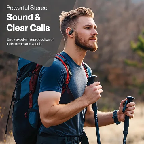 Vista 5 de Auriculares Bluetooth de conducción de aire, IPX5 impermeables de conducción de aire, audífonos sobre la oreja con micrófono, auriculares sobre