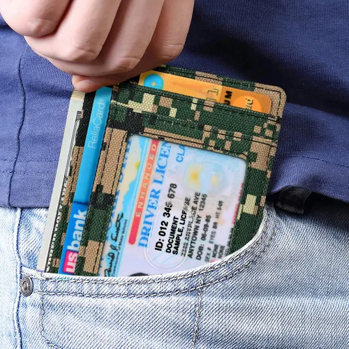 Vista 3 de Kinzd Cartera delgada y minimalista de cuero RFID con bolsillo frontal para hombre