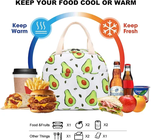 Vista 2 de Lonchera aislada con aguacate para mujeres, lonchera reutilizable para el trabajo, escuela, picnic, viajes