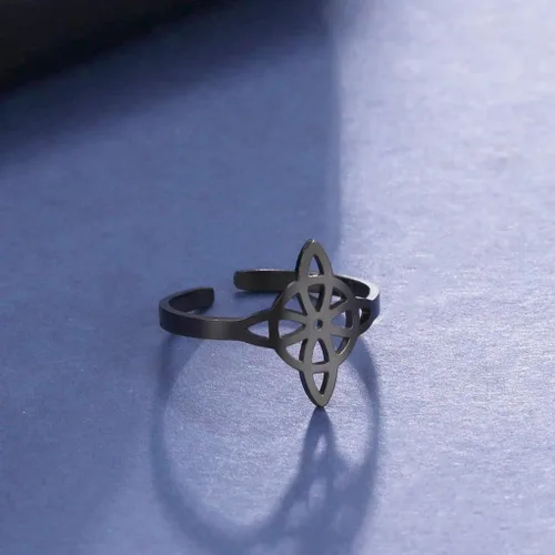 Vista 36 de UNIFT Anillo de nudo de bruja para mujer, de acero inoxidable, estilo geométrico, elegante, elegante, irlandés, nudo celta, ajustable, anillo