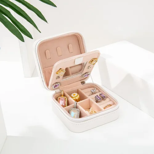Vista 6 de KElofoN Joyero de viaje, joyero de viaje, organizador de joyas de viaje, caja organizadora de joyas pequeña para niñas y mujeres con espejo