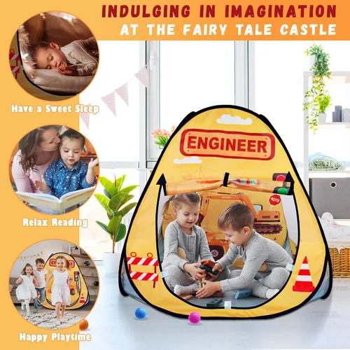 Vista 3 de 1 pieza Tienda de campaña de ingeniería para niños, piscina de pelotas para niños pequeños, casa de juegos plegable para interiores y exteriores