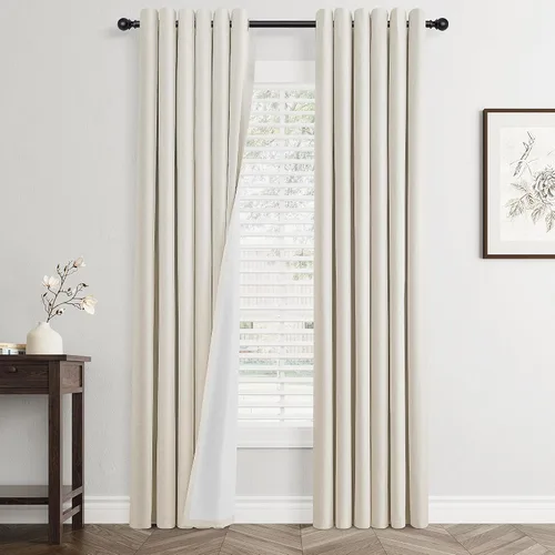 Vista 44 de Beige White Linen Blackout Curtains 90 Length 2 Panels Set for Living Room Bedroom, 100% Black Out Thermal Insulated Linen Drapes, Room Darkening