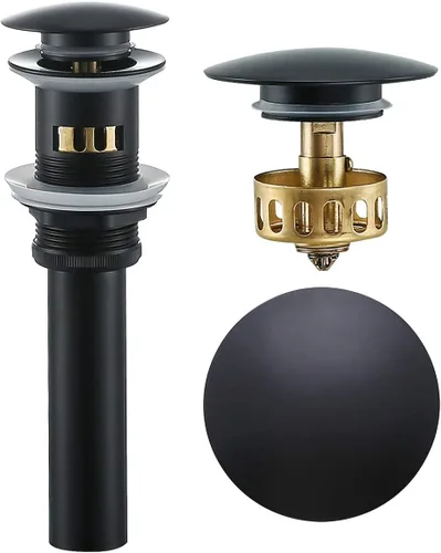 Vista 14 de Desagüe desplegable para lavabo de baño con desbordamiento, tapón de tocador de lavabo dorado oscuro cepillado, tapón de estilo rebote de latón