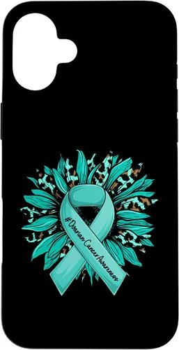 Vista 23 de Leopard Sunflower Teal Ribbon Ovarian Cancer Awareness Case for iPhone 16