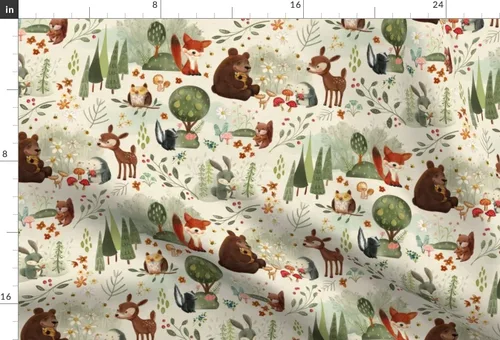 Vista 3 de Spoonflower Tela - Animales del bosque del bosque a gran escala búho pino zorro oso ciervo neutro impreso en tela de gasa Fat Quarter - Costura