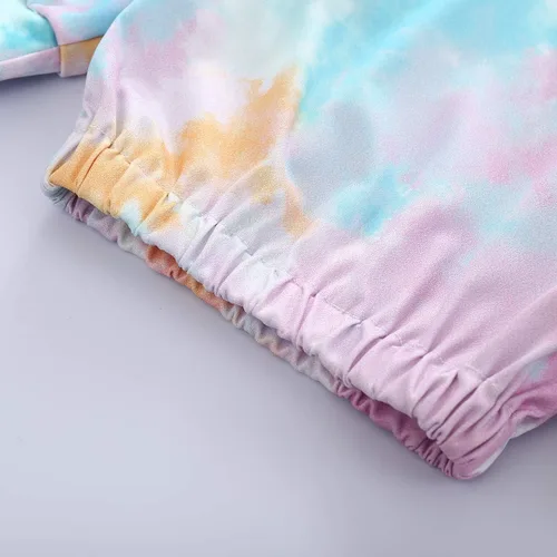 Vista 7 de Conjunto de 2 piezas para bebé y niña, teñido anudado, manga larga, sudadera con capucha y pantalones, ropa de otoño e invierno