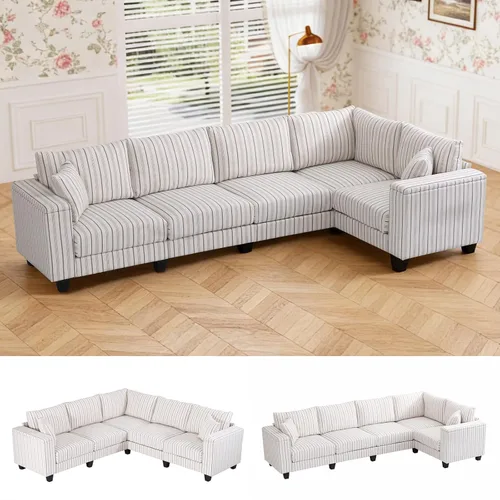 Vista 8 de Sofá seccional modular de 97 pulgadas con 5 asientos, sofá cómodo convertible en forma de L con almacenamiento en reposabrazos y dos almohadas